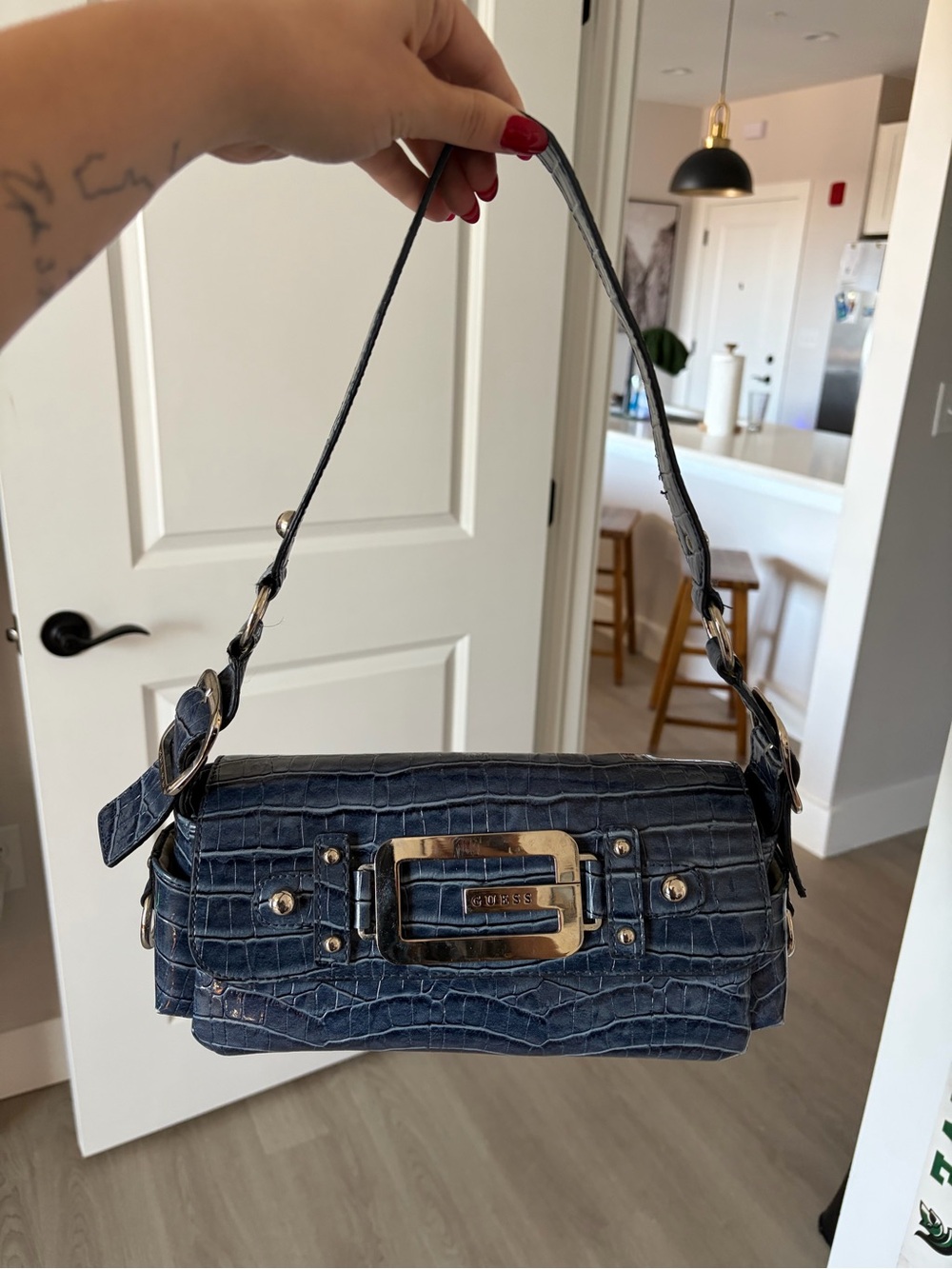 Vintage Y2K Guess Blue Croc Shoulder Bag